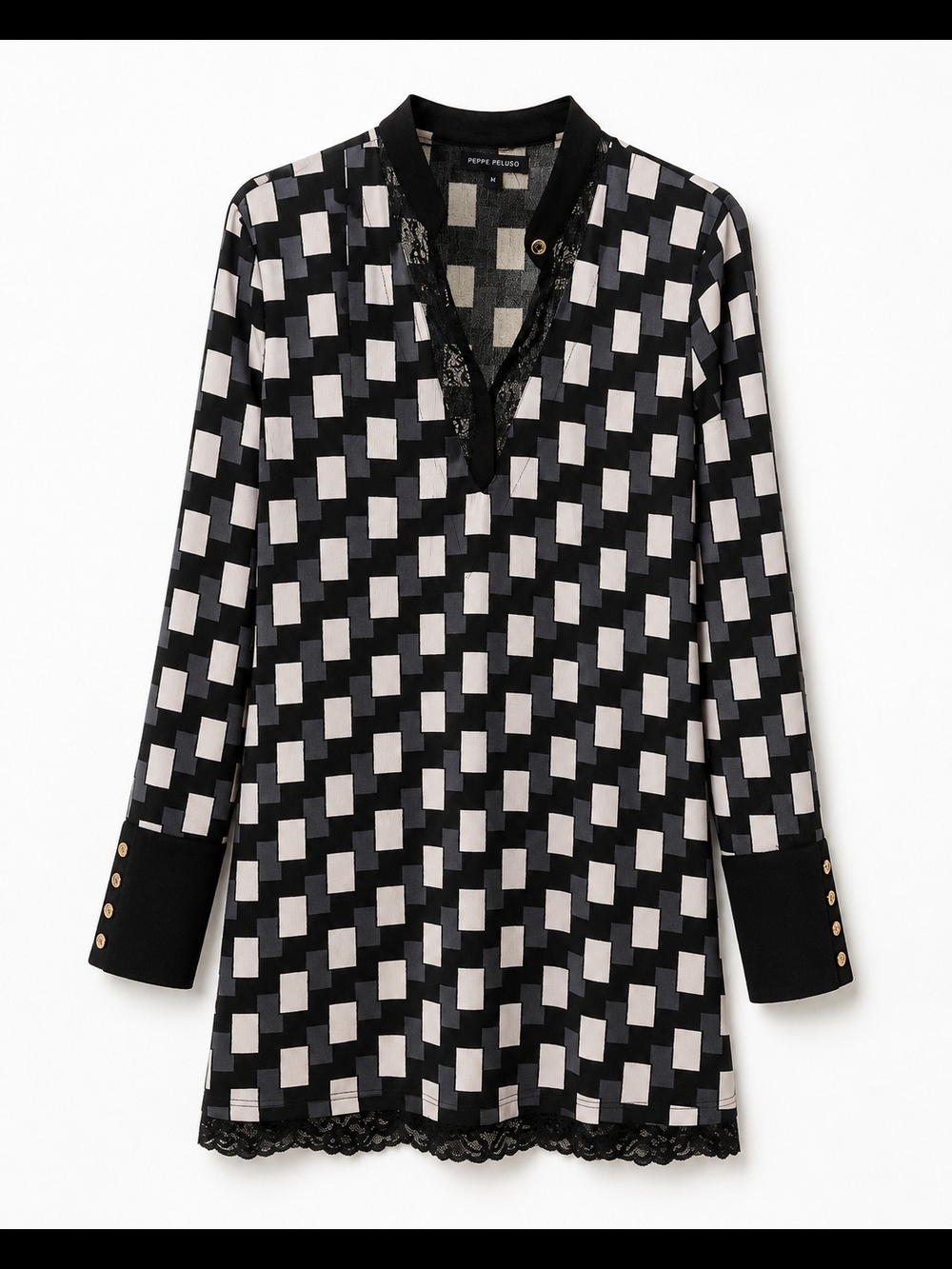 Peppe Peluso Black and White Geometric Mini Dress